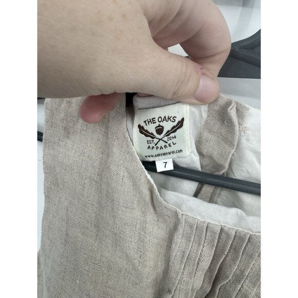 The Oaks Apparel Cotton Linen Blend Mini Dress Kids 7 Beige Lagenlook Minimalist - Picture 3 of 8